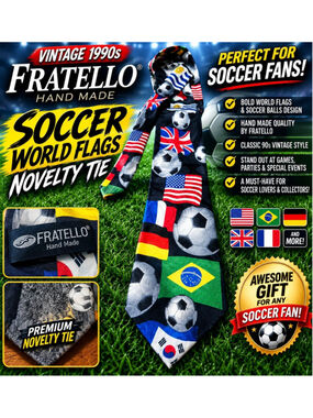Fratello Hand Made Soccer World Flags Novelty Neck Tie USA Brazil Germany UK